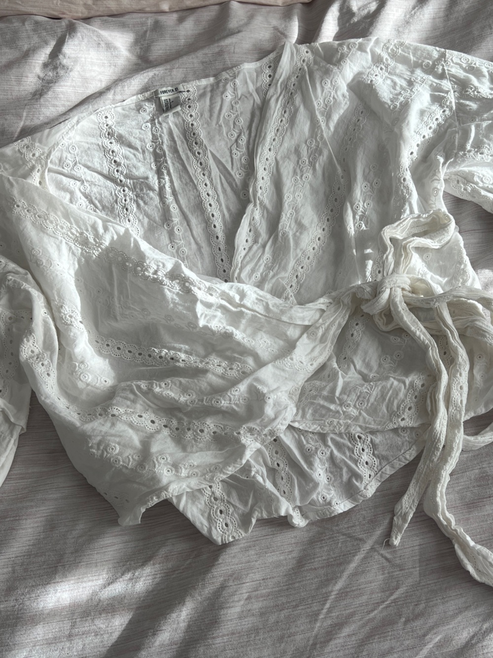 Forever 21 White Eyelet Lace Trim Top